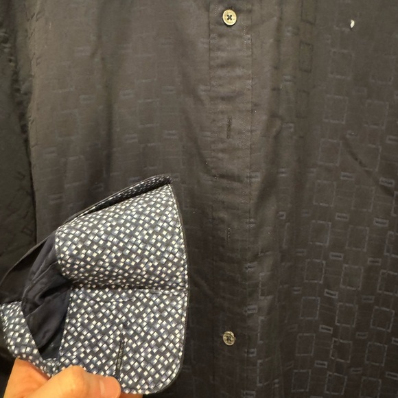 Bugatchi Men’s Large Shaped Fit Dark Navy/Blue Geometric Shapes Dress Shirt - Picture 3 of 12